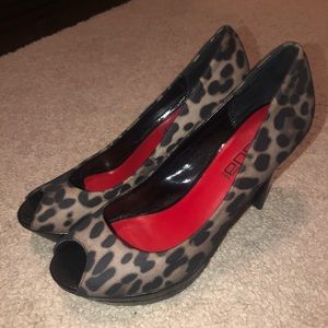 Leopard peep toe heels